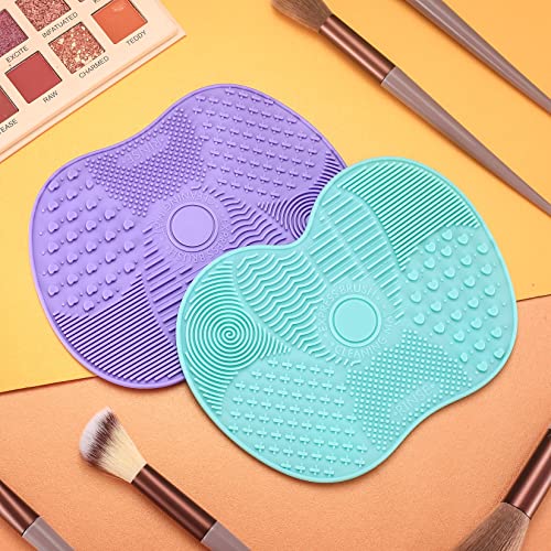 Silicone Makeup Brush Cleaning Mats - 2 Pcs Eco-Friendly Wash Pads in Green & Purple