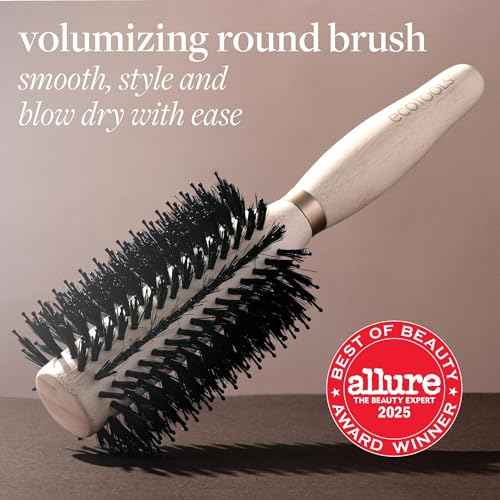 EcoTools Volumizing Round Hairbrush, Achieve Full Blow Out, Heat Resistant For Easy Blow Drying, Vegan Bristles Tame Frizz & Smooth Hair, Made With Renewable Bamboo, Cruelty-Free, 1 Count
