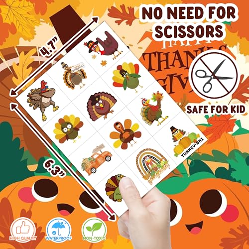 96 PCS Thanksgiving Turkey Temporary Tattoos Sheets