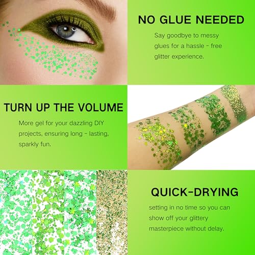 Paminify Green Face Glitter Gel - 4 Unique Styles for St. Patrick's Day