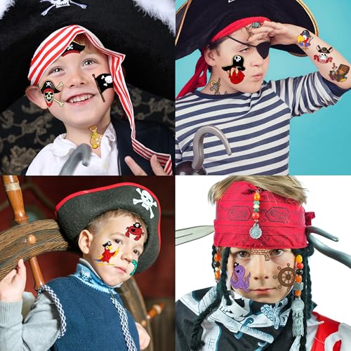 96PCS Pirate Pre-Cut Temporary Tattoos - Cute Pirate Ship, Mermaid, and Treasure Designs - Party Favors, Birthday Supplies, Classroom Rewards & Halloween Gifts