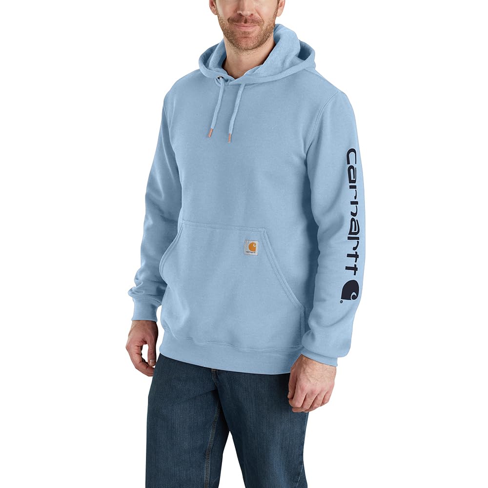 Carhartt Men's Loose Fit Midweight Logo Sleeve Graphic Sweatshirt, Fog Blue