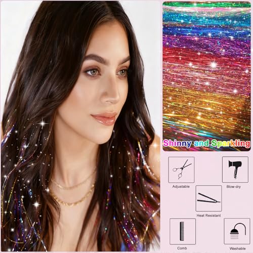 24 Colors Hair Tinsel Kit - 8600 Strands of Sparkling Extensions