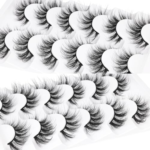 Natural Lashes Wispy Eyelashes Cat Eye False Eyelashes Strip 3D Fake Eyelashes 17MM Fluffy Faux Mink Lashes 6 Pairs