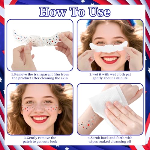 4th of July Face Tattoos & Star Earrings Set
