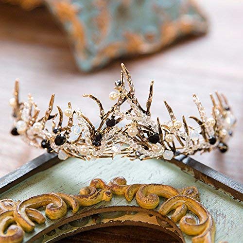 Vintage Witch Crown Tiara, Crystal Bridal Wedding Hair Head Band Wear for Cosplay(w/Gift Box)