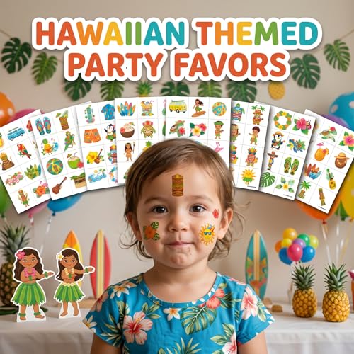96 Pre-Cut Hawaiian Temporary Tattoos for Kids