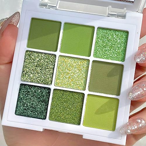 Green Eyeshadow Palette 9 Colors - Matte Shimmer Glitter