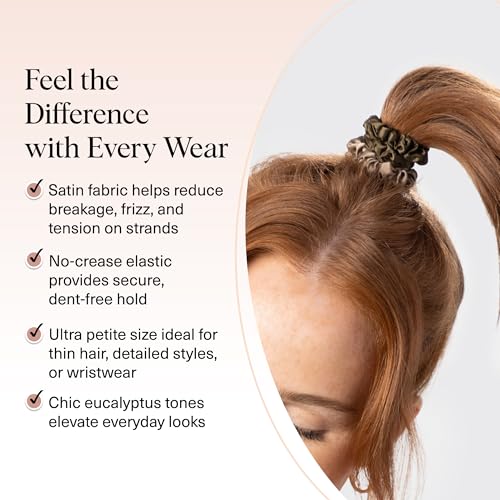 Kitsch Ultra-Petite Satin Hair Scrunchies, Eucalyptus, 6-Pack - No Crease