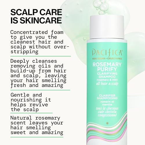 Pacifica Clarifying Shampoo ? Rosemary Purify Invigorating Shampoo w/Soothing Mint for Detoxing Hair & Scalp Build-Up, Sulfate & Silicone Free - Vegan & Cruelty-Free Dermatologist Tested