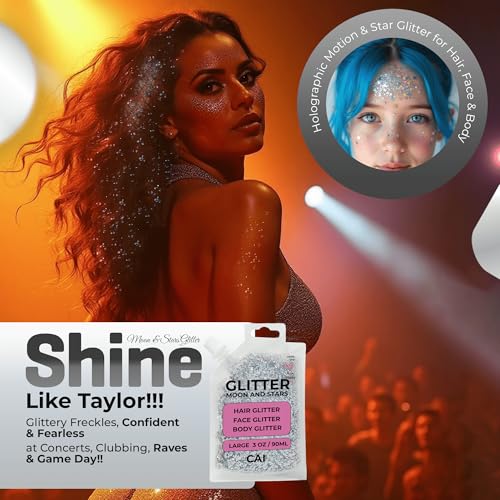 Face, Body & Hair Glitter Gel ? Halloween Glitter for Kids and Women ? 3 Oz Cosmetic-Grade Gel w/Moon & Stars for Festivals & Halloween Party, Easy Apply & Wash Off - Unicorn 5Pack