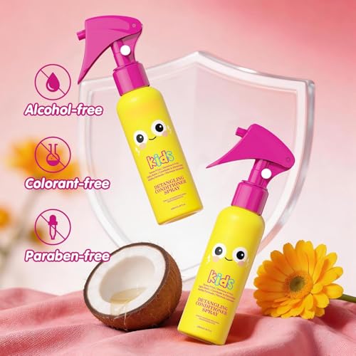 Gowwim Kids Hair Detangler Spray with Coconut Oil - Gentle Taming & Moisturizing, 3.38 Fl Oz