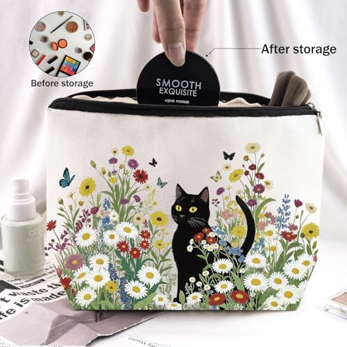 Black Cat Makeup Bag for Women - Travel Cosmetic Organizer