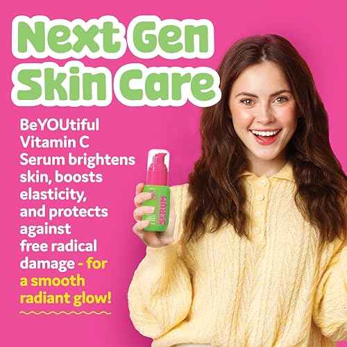 BeYOUtiful Vitamin C Face Serum, Preppy Skin Care for Teens, Tweens, and Kids, Acne Treatment for Girls and Boys, Brightening Moisturizer, 1.35 fl oz.