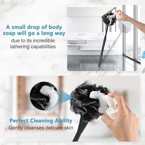 Loofah with Handle, 20.5'' Replaceable Shower Loofah to Improve Skin Health, Body Scrubber, for Women and Men with String for Easy Hanging£¨Dark Black£©