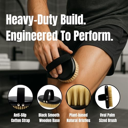 Dry Brush for Men ? Firm bristles, Black Non-Slip Handle, exfoliating Body Tool for Dry Brushing and Lymphatic Drainage