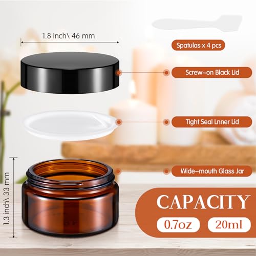 Honeydak 48 Pack 0.7oz Glass Jars with Lids, Glass Cosmetic Jars, Reusable Empty Round Cosmetic Container for Creams and Ointments (Amber)