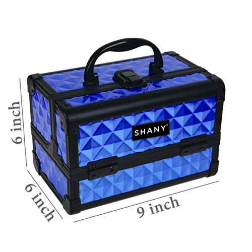 SHANY Chic Makeup Train Case Cosmetic Box Portable Makeup Case Cosmetics Beauty Organizer Jewelry storage with Locks, Multi trays Makeup Storage Box with Makeup Mirror - Peacock Blue