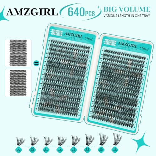 AMZGIRL Lash Clusters Kit - 640Pcs 40D/50D DIY Eyelash Extensions