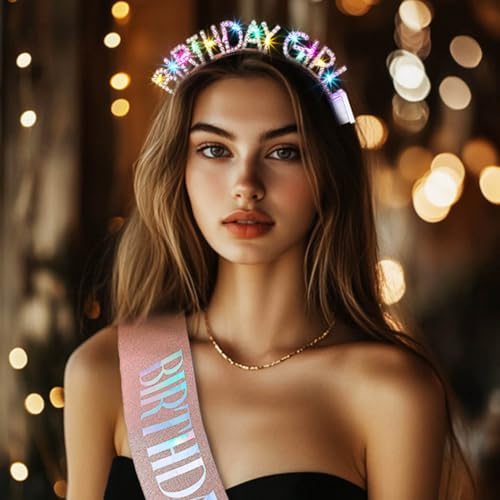Light Up Birthday Girl Headband with LED Rhinestone Crown