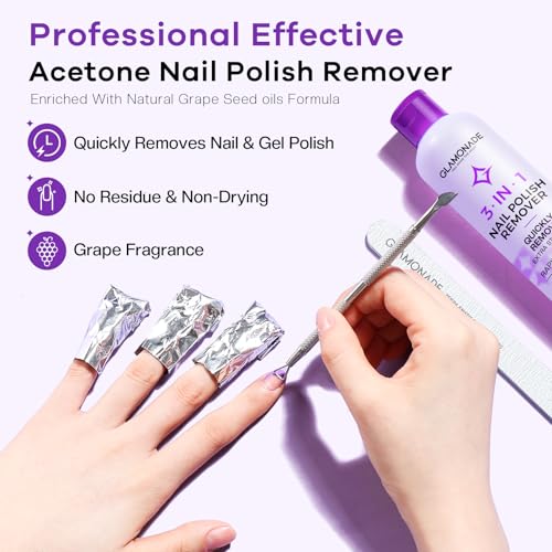Glamonade Acetone Nail Polish Remover with Grape Seed Oil - 8 Fl Oz
