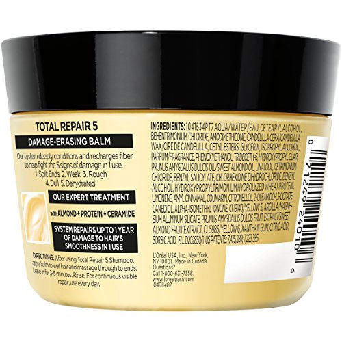 L'Oreal Paris Hair Expert Total Repair 5 Damage-Erasing Balm, Deeply repairs and reconstructs- dry, chemically treated hair, 8.5 oz. (Packaging May Vary)
