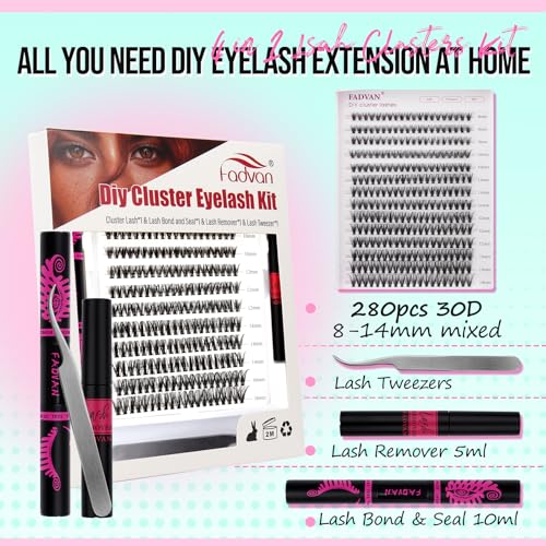 FADVAN DIY Lash Extension Kit - 280pc 30D Volume Clusters 8-14mm