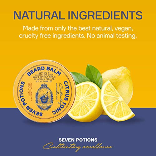 SEVEN POTIONS Beard Wax for Men ? Medium Hold Styling Wax to Shape And Nourish Your Beard ? All-Natural, Vegan, Cruelty Free ? Citrus Tonic (1 FL OZ)