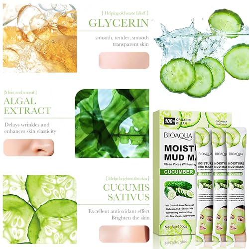 BIOAQUA Cucumber Moisturizing Facial Mud Mask Clean Pores Oil Control Refreshing Face Skin 8g x 10pcs