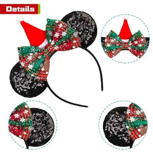 MADO Christmas mouse ear headbands for women, Christmas mini ears for adults women little girls, Xmas gifts costume accessories for women girls (xmas-black)