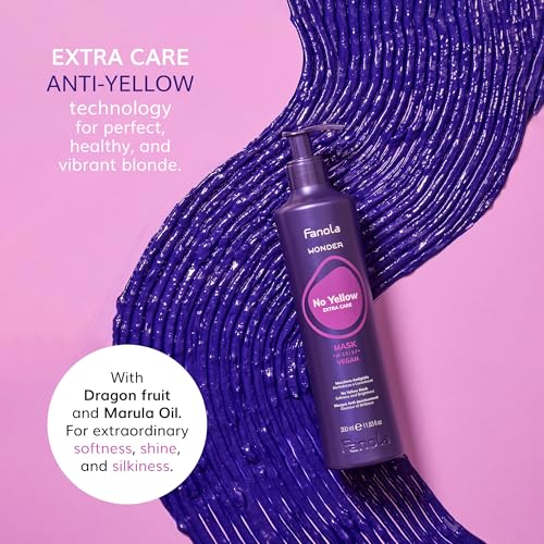Fanola Wonder No Yellow Purple Hair Mask - Acidic pH Deep Conditioning Hair Mask for Blonde, Bleached & Grey Shades - Intense Violet Pigment Neutralizes Brassy Tones (33.8 Ounce)