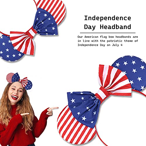 BELSITA 4th of July Headband Mouse Ear Bow Hair Bands Independence Day Headwear Star Stripe Flag Hair Hoop Princess Head Boppers Fourth of July Hair Supplies for Parade Party Decorations 1Pcs