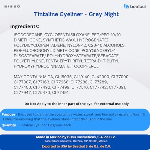 Biss? Tintaline Eyeliner - 25 Vivid Colors, High-Coverage, Long-Lasting & Smudge-Proof (Grey Night)