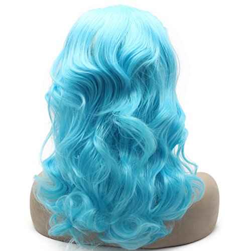 MX angel Medium Long Shoulder Length Wavy Light Blue Lace Front Costume Party Wig