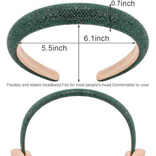 AHONEY Green Rhinestone Headband for Women Girls, Crystal Headband Green Headpiece Wide Head Band for Women's Hair Christmas Gifts Hair Accessories
