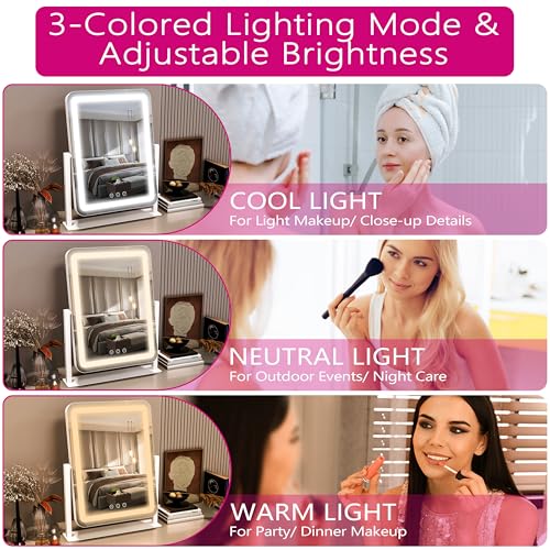Hollywood Vanity Mirror with Lights, 17" L x 13" W LED Lighted Makeup Mirror, Dimmable & Three Color Lighting Modes, 10X Magnification Mirror, CRI>95% HD, 20W High Brightness (96 LED)