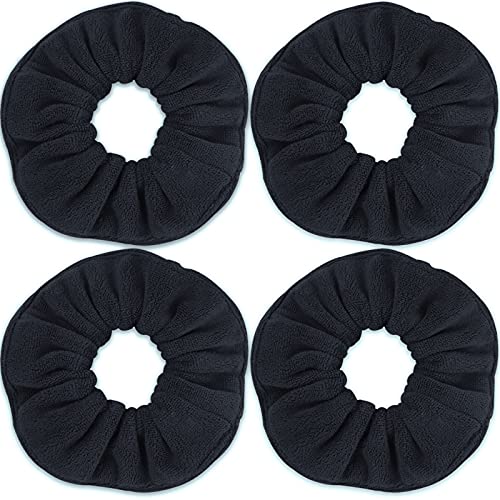 IVARYSS Super Towel Scrunchies for Drying Hair, Absorbent and Soft Microfiber for Frizz Free, Large Thick Ponytail Holder Wet Hair Accessories for Women and Girls, 4 PCS (Black)