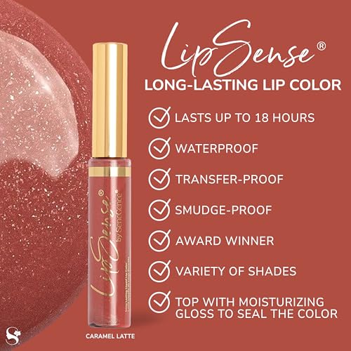SeneGence LipSense Caramel Latte Liquid Lipstick and Glossy Clear Lip Gloss Duo ? 18HR Wear, Hydrating, Waterproof, Transfer-Proof