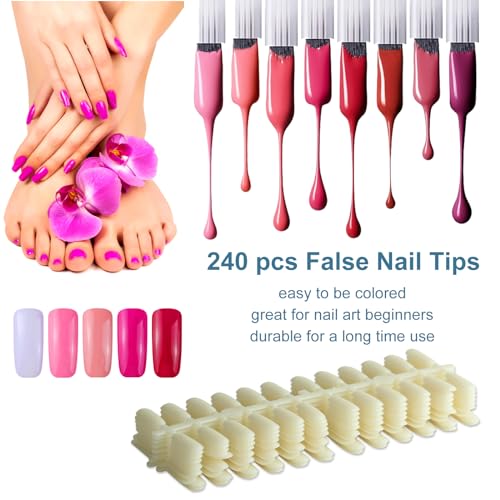 216 Nail Display Book with 240 Nail Tips & 300 Number Labels, Professional Gel Polish Nails Art Design Swatches Book (Silver)