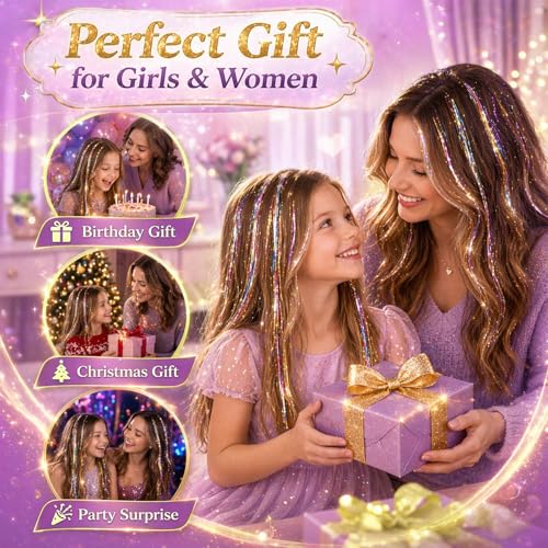 Black Hair Tinsel Clips - 18 Pcs Glitter Extensions for Parties