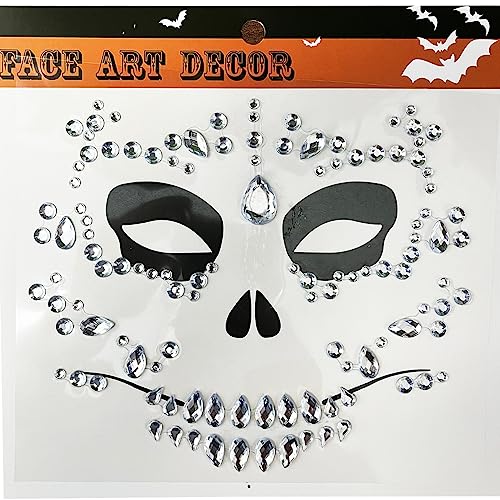 Day of the Dead Skull Face Gems - 4 Pack Self-Adhesive