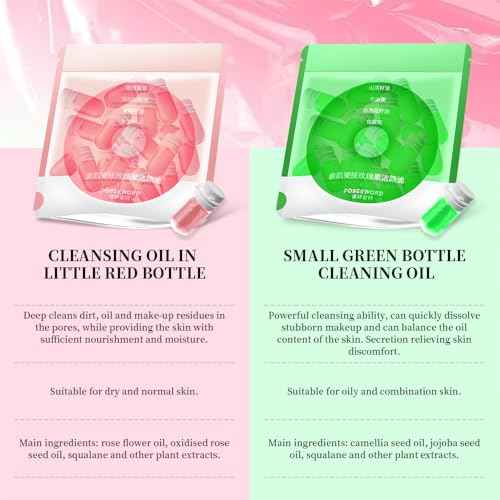 Natural Cleansing Oil Makeup Remover with Jojoba & Rose Oils, Gentle Moisturizing Cleansing Oil for All Skin Types, Individually Travel-Friendly, 2ml 40caps