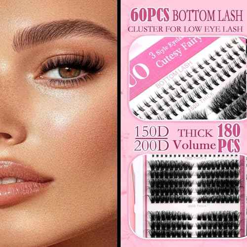 Lashes Clusters Kit Gift Packs D Curl Cat-Eye Wispy Individual Faux Mink Fake Eyelashes, Volume Studio Effect, 498Pcs DIY False Eyelash Extensions with Bottom Lashes|Glue|Removers|Tweezers