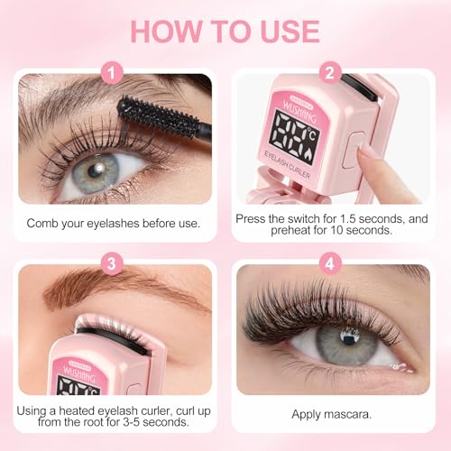 UNIVILLE Pink Heated Eyelash Curler with Temperature Display & USB-C Charging