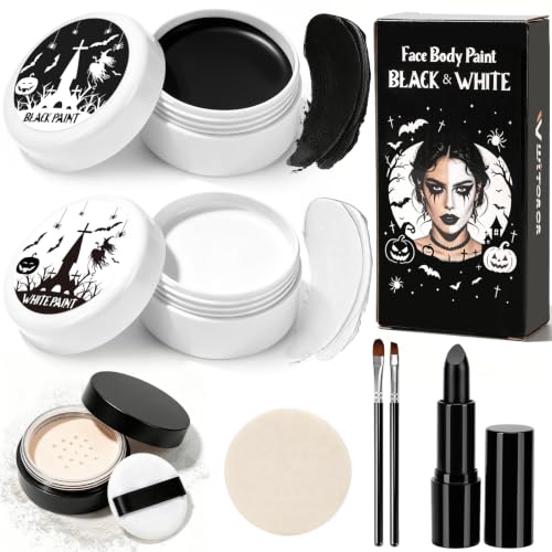 Black & White Oil Face Paint Kit with Lipstick & Setting Powder