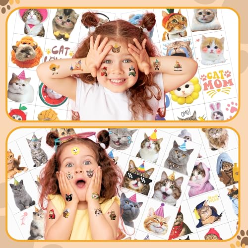 96PCS Cat Individually Wrapped Tattoos, Cat Temporary Tattoos, Animal Stickers Waterproof, Birthday Decorations Party Supplies, Party Favors, School Rewards Gifts Ideas for Girls Boys