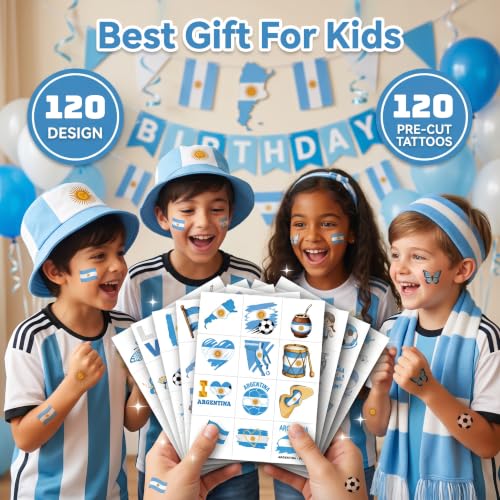 Argentina Soccer Temporary Tattoos 120 PCS Party Favors