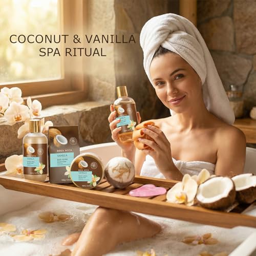 Valentines Day Gifts for Women & Men, 12pcs Vanilla Coconut Bath and Body Self Care Set, Spa Gift Basket, Bath Bomb, Parfume Lotion, Spa Kit, Hydrating Skin Care Set, Anniversary, Birthday, Christmas