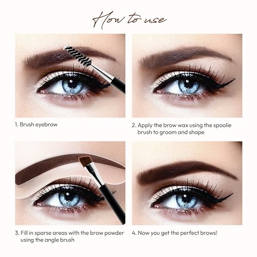 Ruby Kisses Go Brow Eyebrow Kit, Dual Shade Powder & Wax, Includes 3 Stencils, Perfect for Shaping & Defining, Natural Brow Look, Ideal for Sparse Brows
