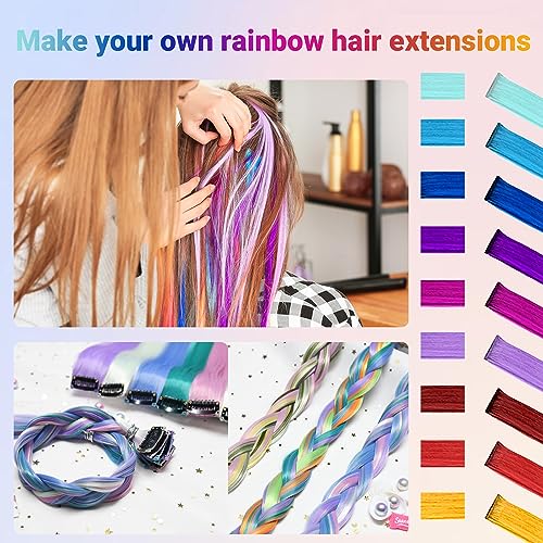 22Pc Colored Clip-In Hair Extensions - Rainbow Highlights Set
